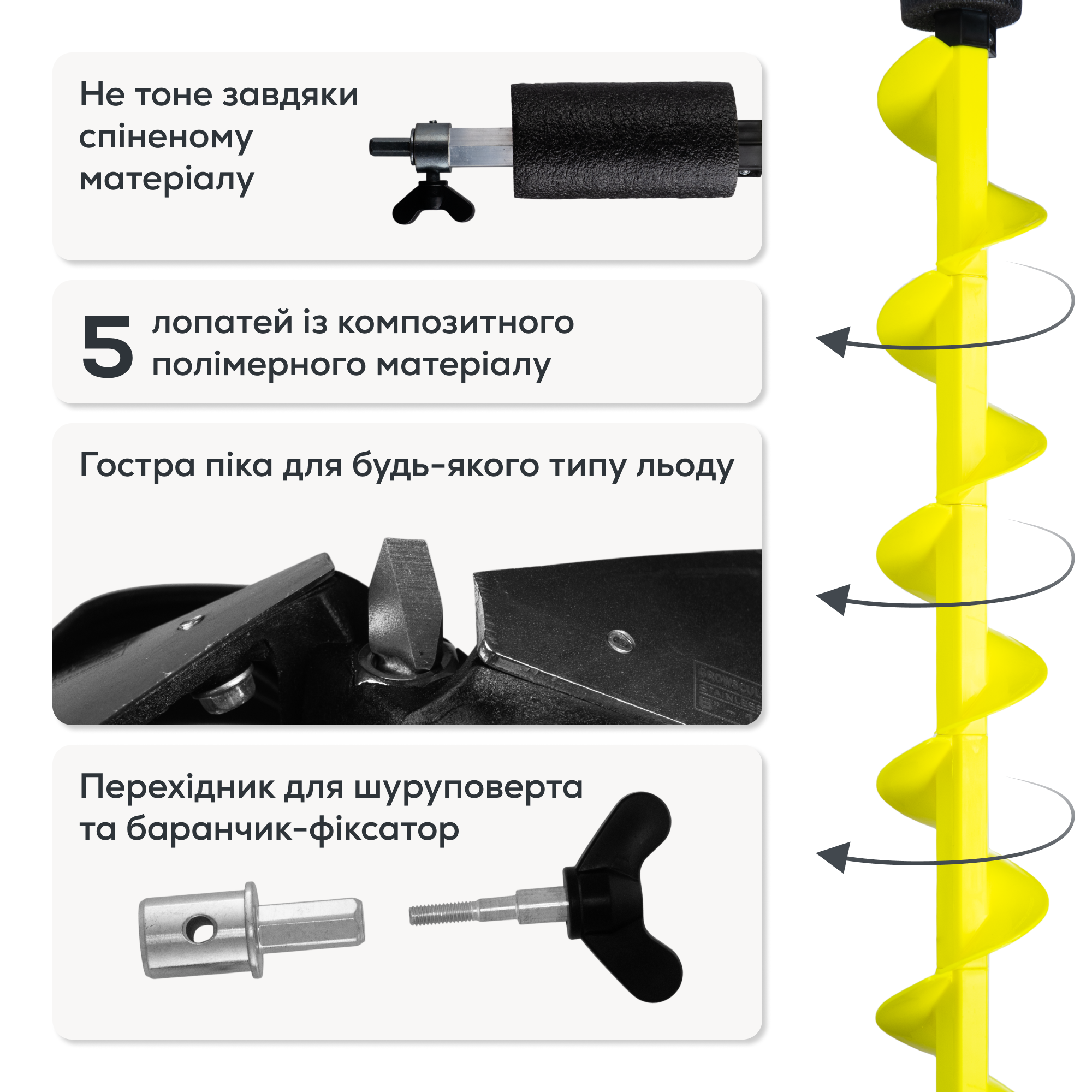 Шнек льодобура GC N-Ice Long 130мм (під шуруповерт) 2 голови - Фото №4