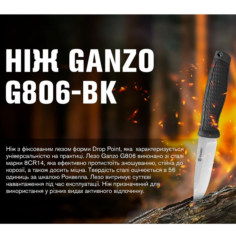 Ніж Ganzo G806-BK чорний з ножнами - Фото №6
