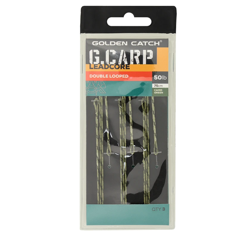 Оснащення коропове GC G.Carp Double Looped Leadcore 75см 50lb (3шт) Caмo Green - Фото №3