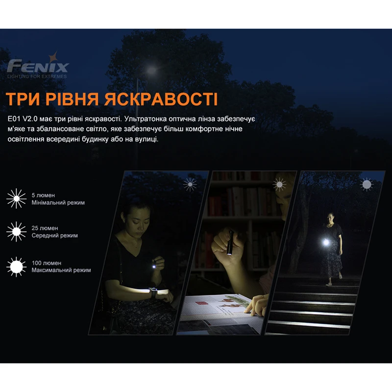 Фонарь Fenix E01 V2.0 черный - Фото №3