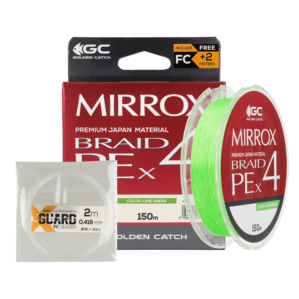 Golden Catch Braided Line Mirrox PE X4 150m Lime Green