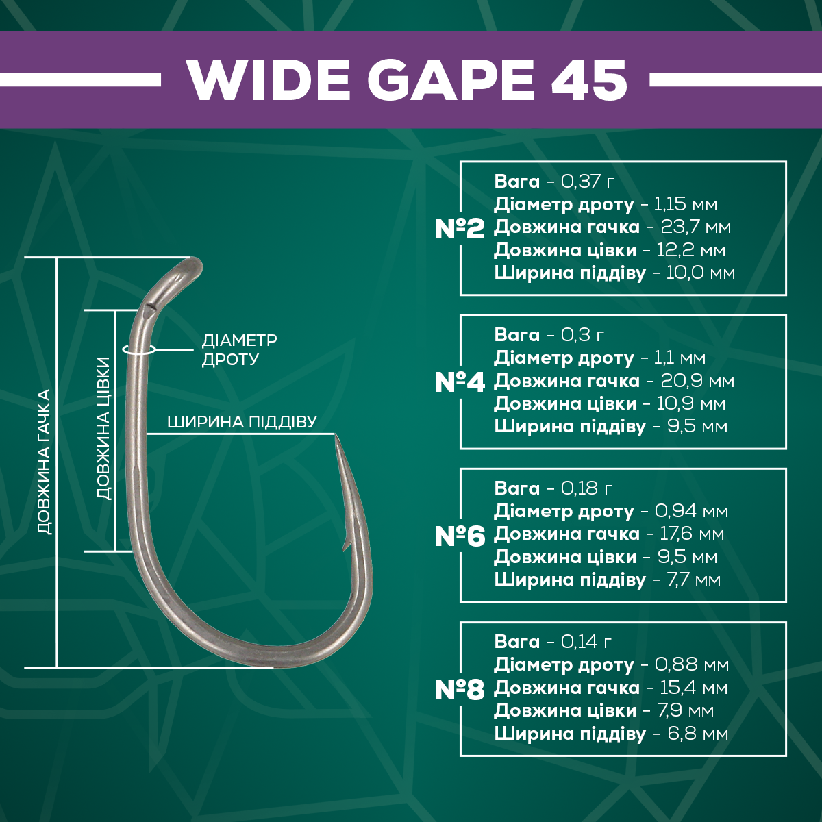 Гачок GC G.Carp Wide Gape 45° TF - Фото №3