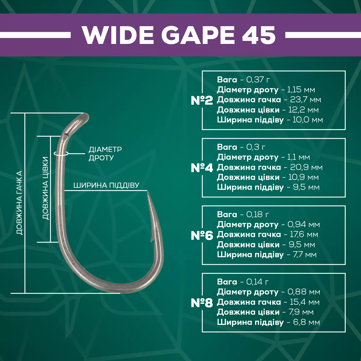 Гачок GC G.Carp Wide Gape 45° TF - Фото №3