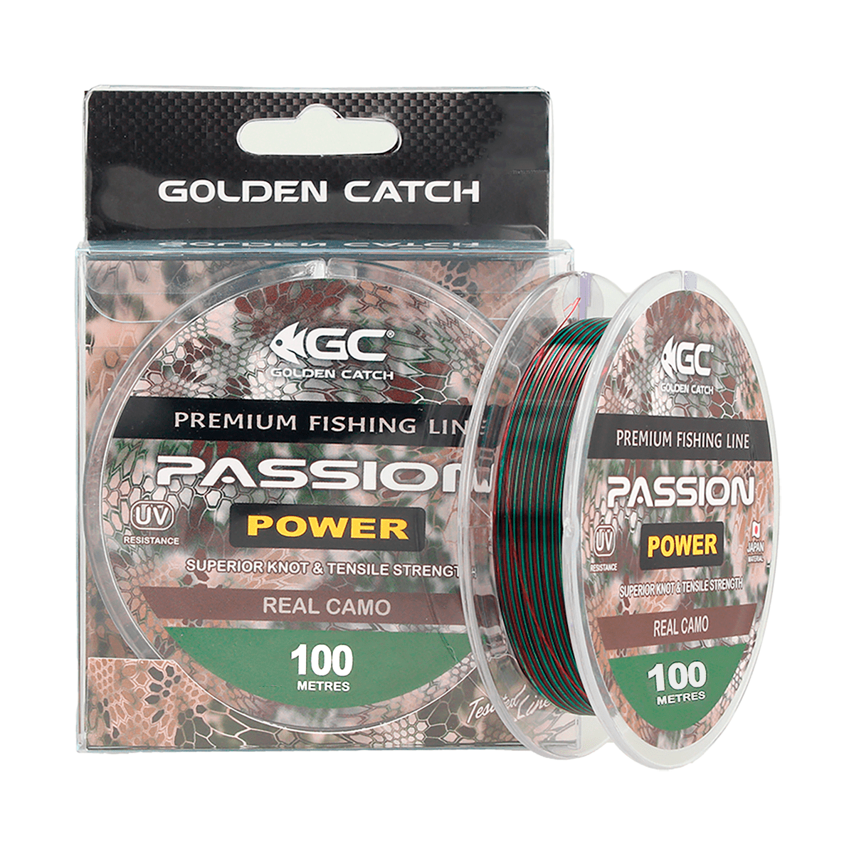 Golden Catch Nylon Line Passion Power 100m Real Camo